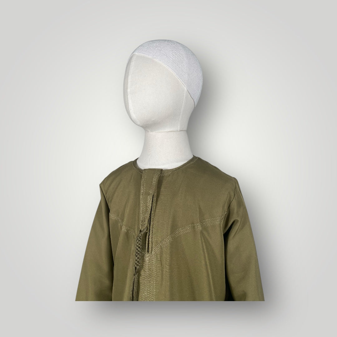 Qamis émirati enfant - Kaki - 3 mois à 15 ans